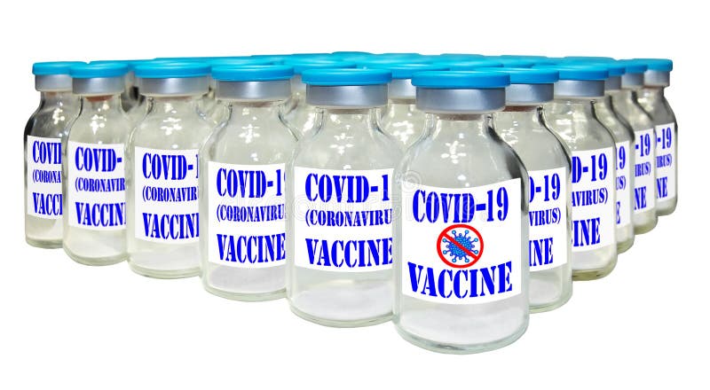 Batch of Covid-19, coronavirus vaccine vials. Isolated.
