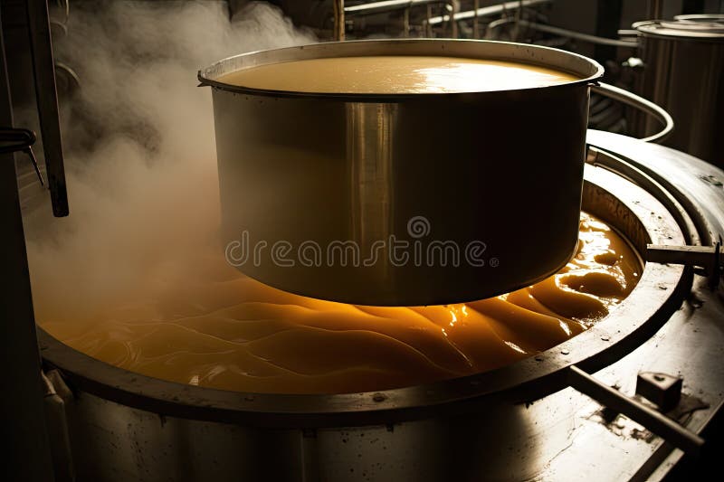 Batch of Maple Syrup Boiling Away in Large Evaporator Stock
