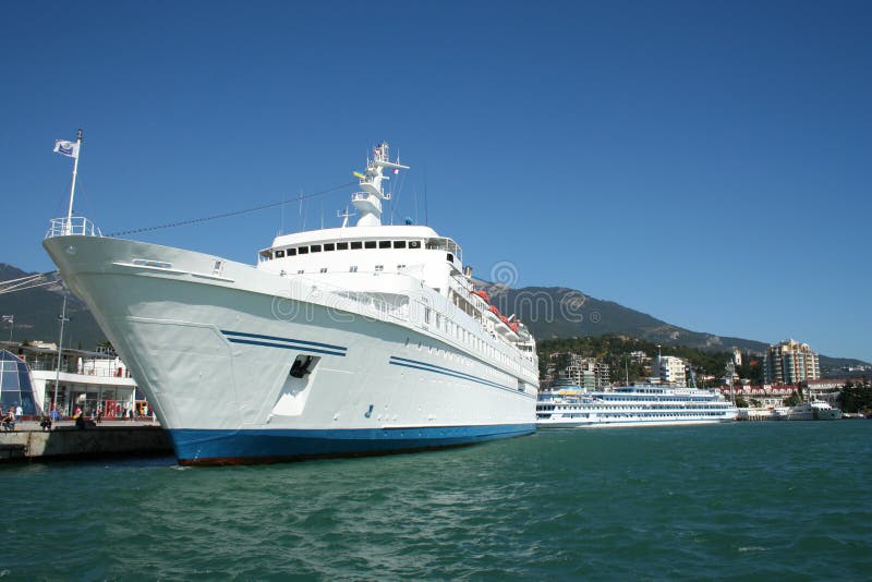 Large white ship moored at Yalta port, Ukraine. Large white ship moored at Yalta port, Ukraine