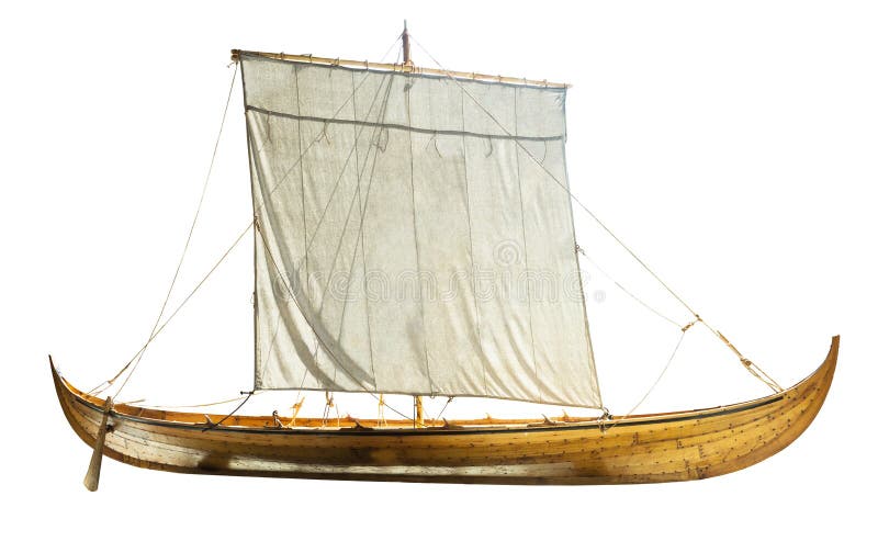 Bateau en bois avec des voiles déferlées image libre de droits Bateau en bois avec des voiles déferlées image libre de droits