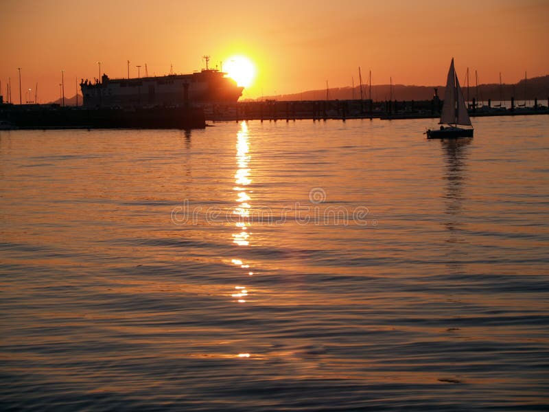 Sailing boat at sunset, vigo. Sailing boat at sunset, vigo