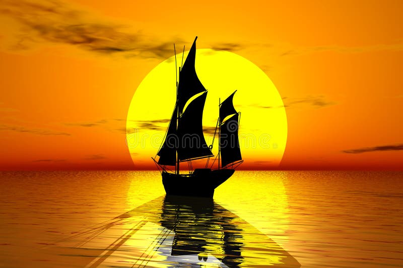 Bateau à voiles au coucher du soleil illustration de vecteur Bateau à voiles au coucher du soleil illustration de vecteur