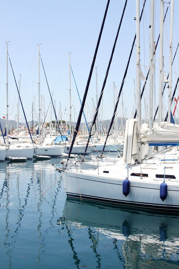 Many boats moored in the harbor. Marina in the Mediterranean. Many boats moored in the harbor. Marina in the Mediterranean