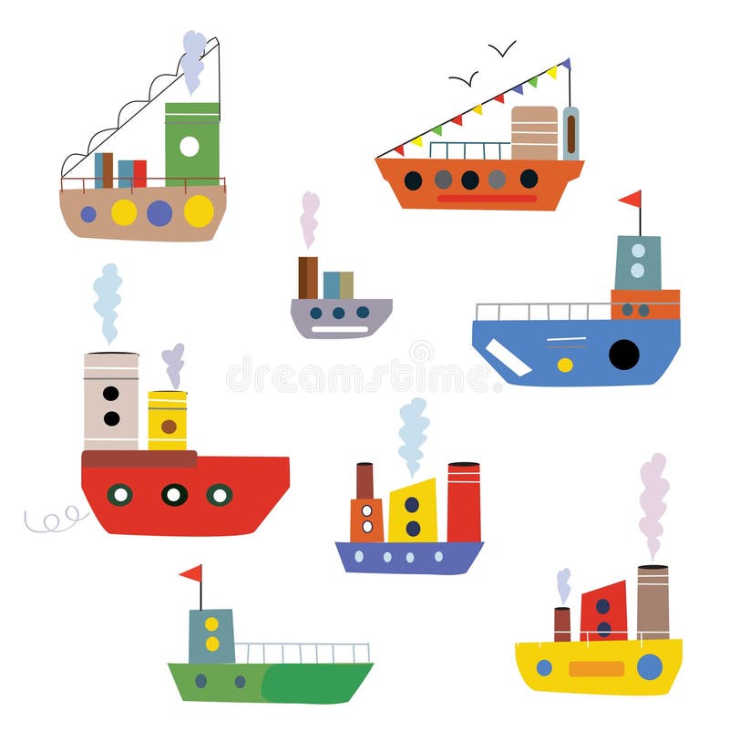 Bateaux et bateaux de bande dessinée réglés illustration libre de droits Bateaux et bateaux de bande dessinée réglés illustration libre de droits