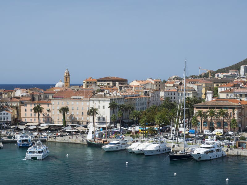 Ajaccio harbor with moored yachts and pleasure boats, Corsica island, France. Ajaccio harbor with moored yachts and pleasure boats, Corsica island, France