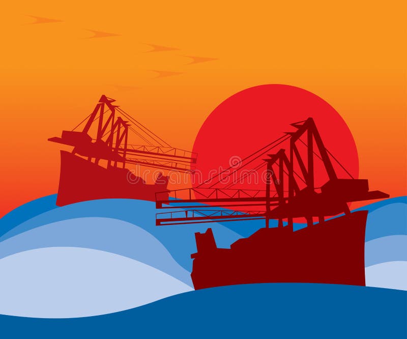Bateaux à l'extérieur en mer illustration de vecteur Bateaux à l'extérieur en mer illustration de vecteur