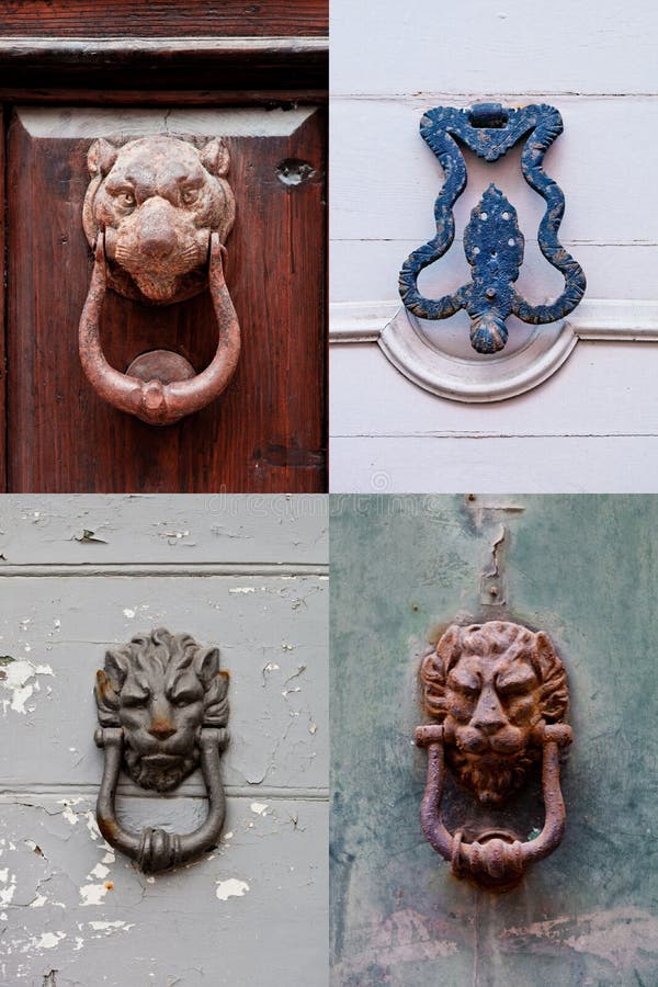 Batedoras de porta e coleções de puxadores de porta italianos foto de stock Batedoras de porta e coleções de puxadores de porta italianos foto de stock