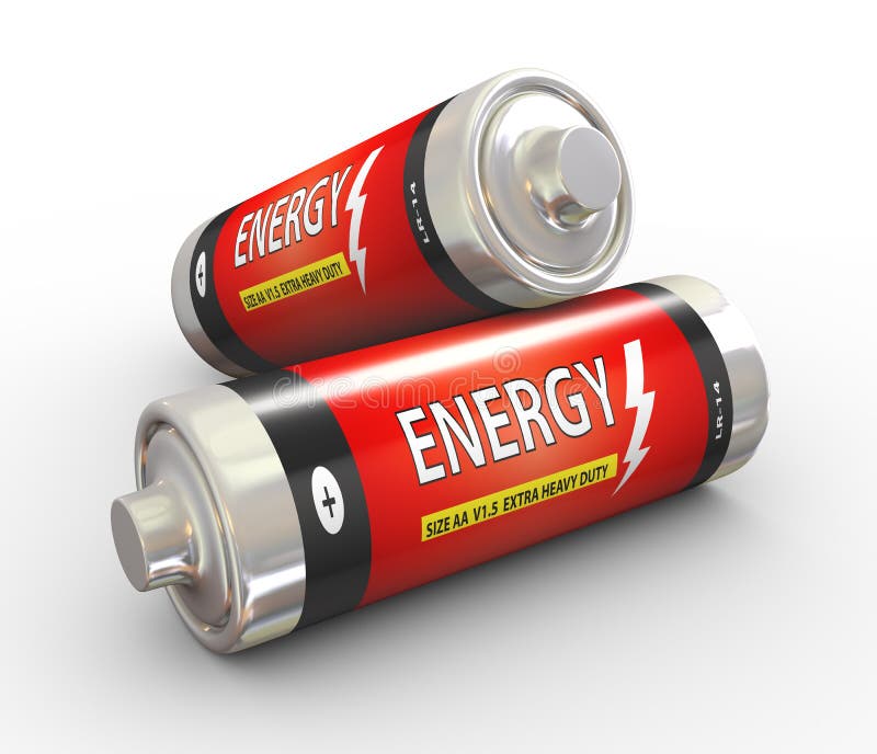 3d illustration of two fully charge batteries on white background. 3d illustration of two fully charge batteries on white background.