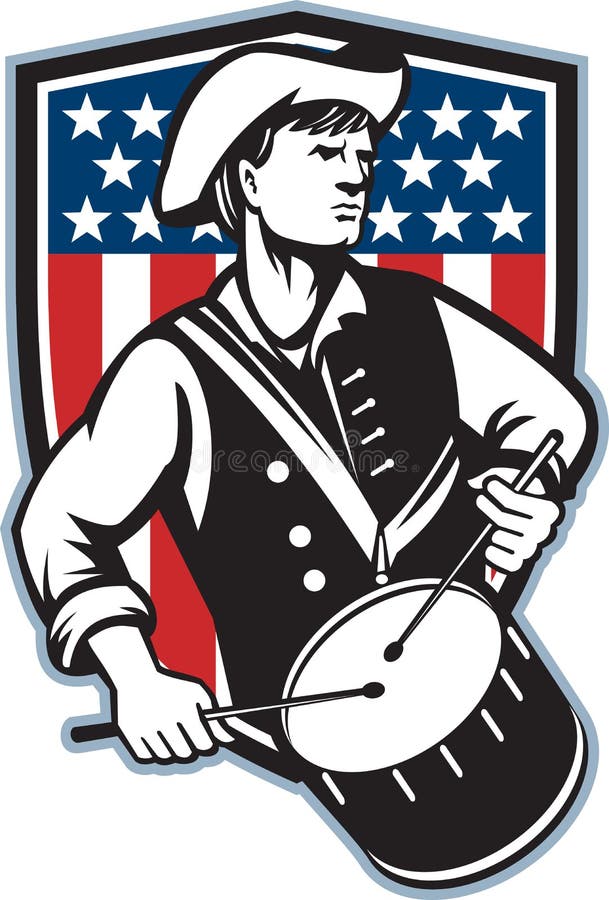Baterista americano do patriota com bandeira ilustração stock Baterista americano do patriota com bandeira ilustração stock