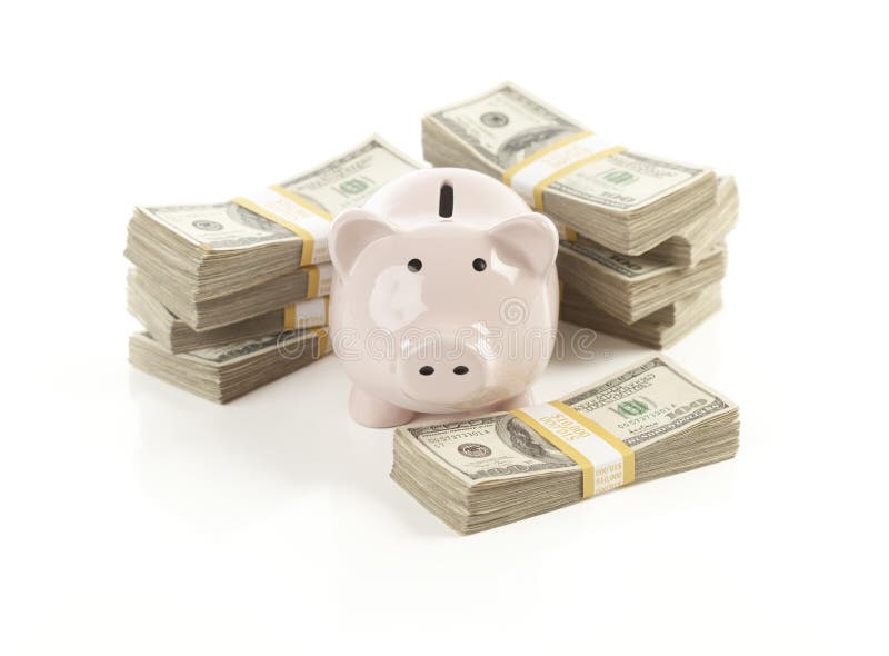 Batería guarra rosada con las pilas de dinero imagen de archivo Batería guarra rosada con las pilas de dinero imagen de archivo