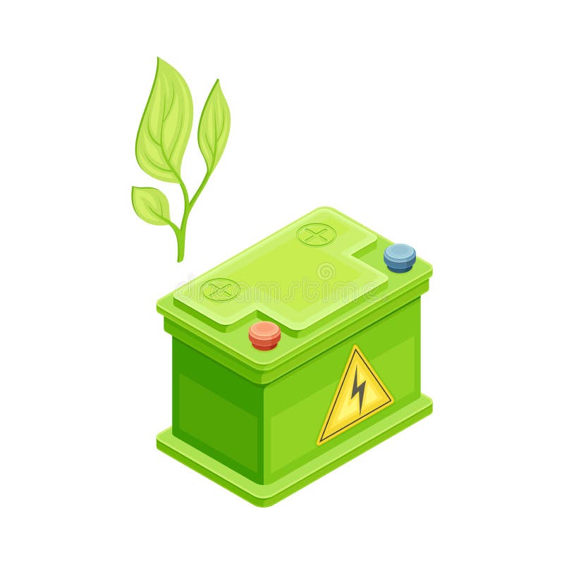 Green Car Rechargeable Battery as Renewable Green Energy Source Isometric Vector Illustration. Environment Protection and Conservation with Eco Friendly Resource Usage Concept. Green Car Rechargeable Battery as Renewable Green Energy Source Isometric Vector Illustration. Environment Protection and Conservation with Eco Friendly Resource Usage Concept