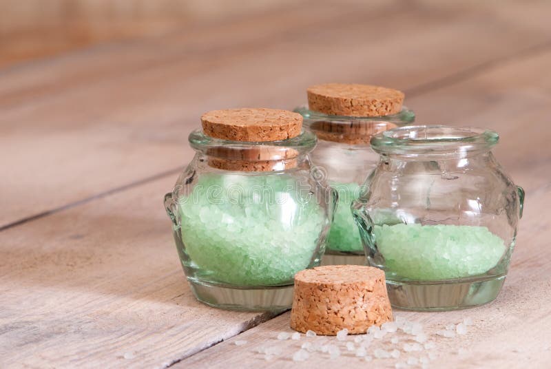 Bath crystals sea salts stock image. Image of bottles 7579535