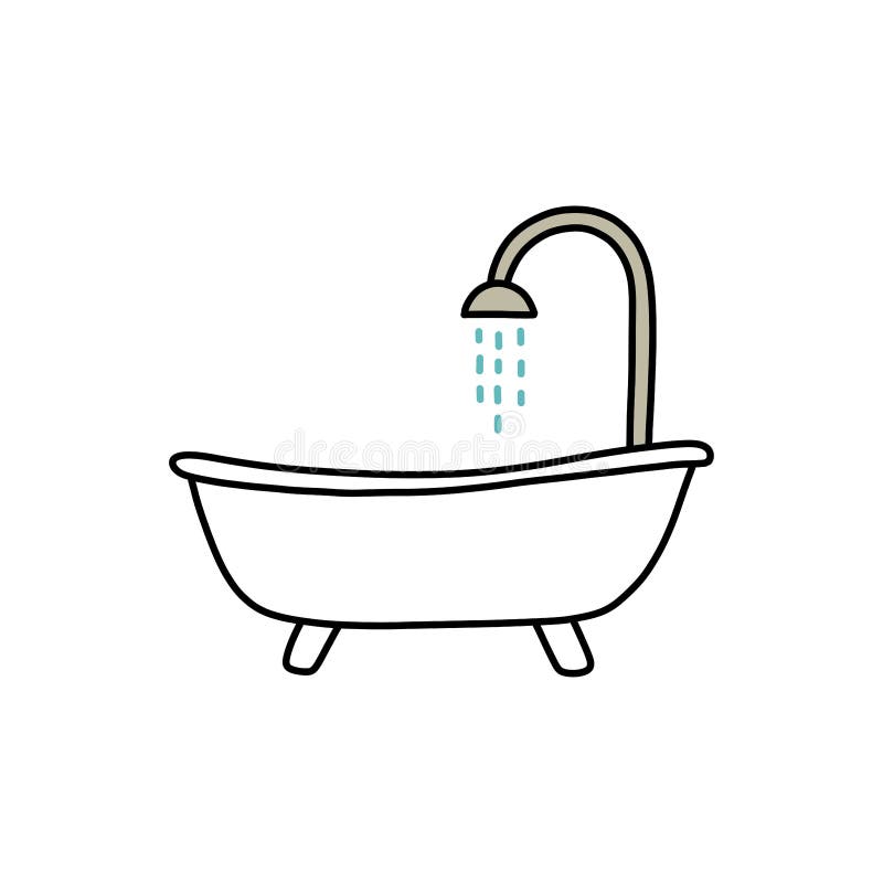 Bath Doodle Icon, Vector Color Line Illustration Stock Vector