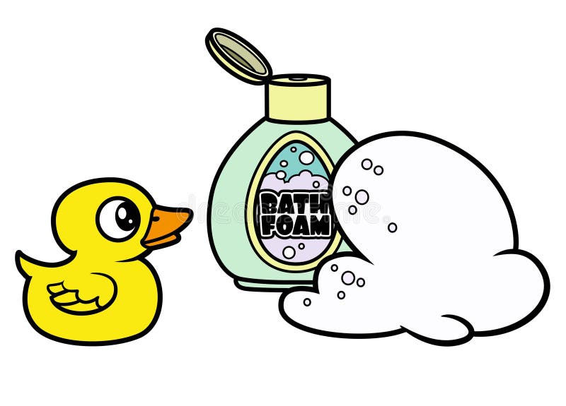 Spumă de baie și variație de culoare a raței de cauciuc pentru colorarea paginii albe vector illustration