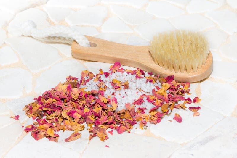 Bath salts and rose petal potpourri stock photo Bath salts and rose petal potpourri stock photo