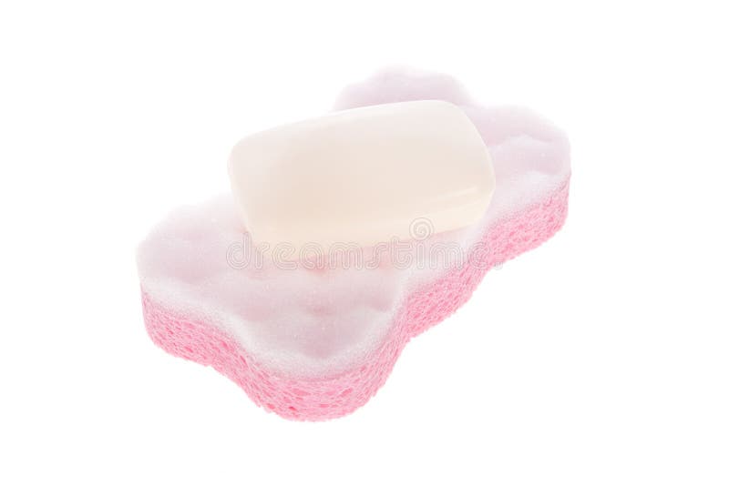 Bath Sponge and a Soap Bar Isolated Stock Image Image of shot
