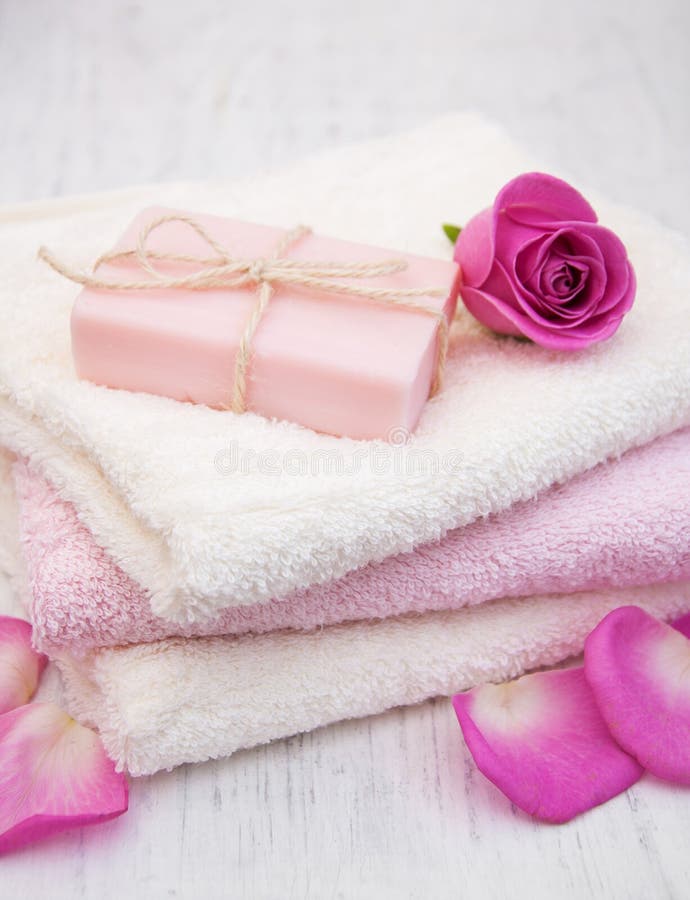 Bath Towels and Soap with Pink Roses Stock Photo Image of clean