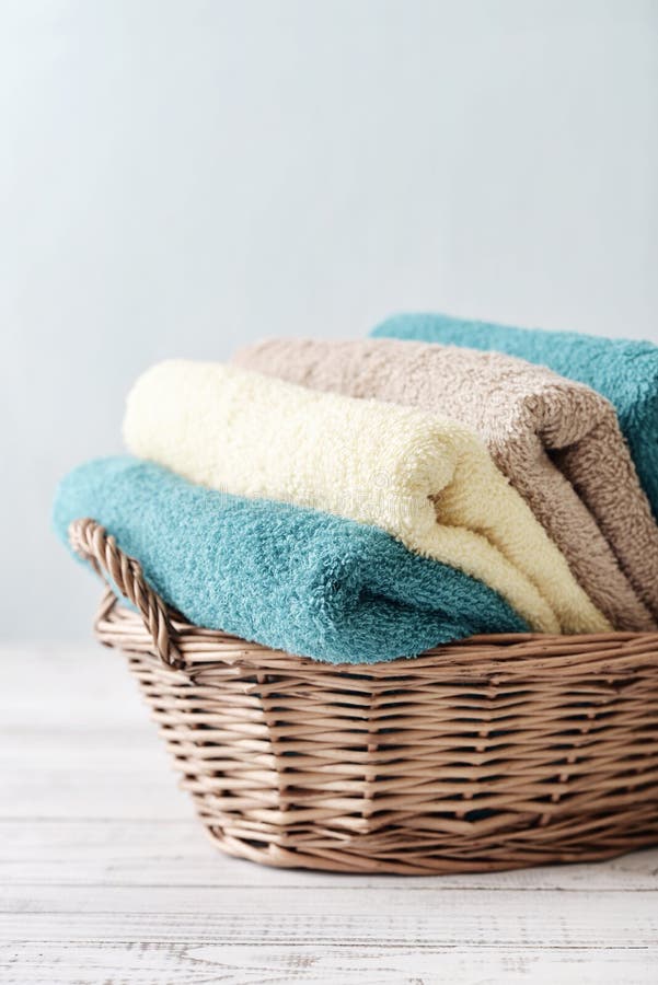 Bath Towels in Wicker Basket Stock Photo Image of vintage, folded 47451930