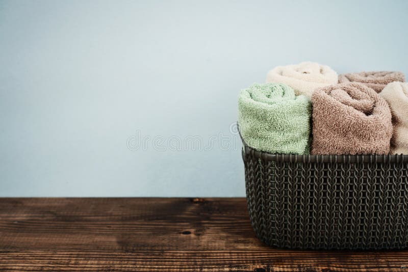 Bath Towels in Wicker Basket Stock Image Image of space, vintage 91134905