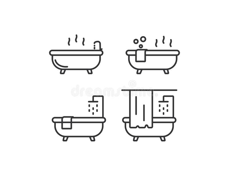 Bath Tub Icon Set. Shower Illsutration Symbol Stock Illustration