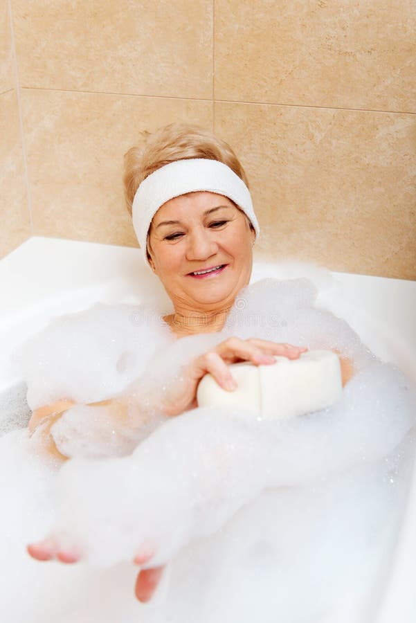 Bathing Woman Relaxing with Sponge Stock Image Image of caucasian