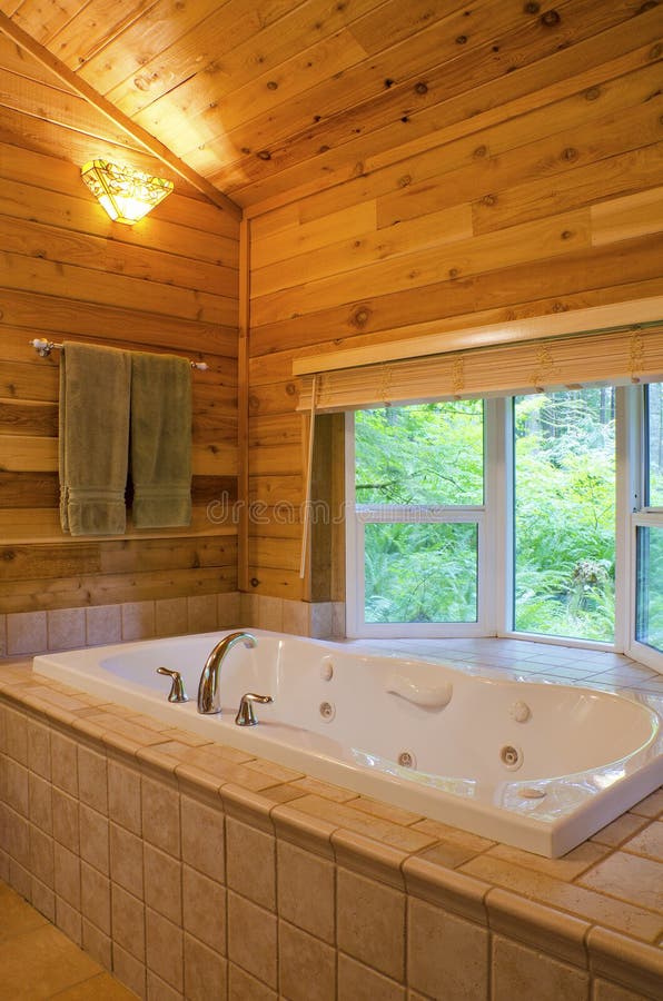 Bathroom in a Wood Cabin stock image. Image of home, trees 21352483