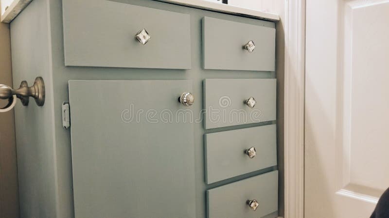 Bathroom Cabinets Chalk Paint Fancy Knobs Pretty Stock Image