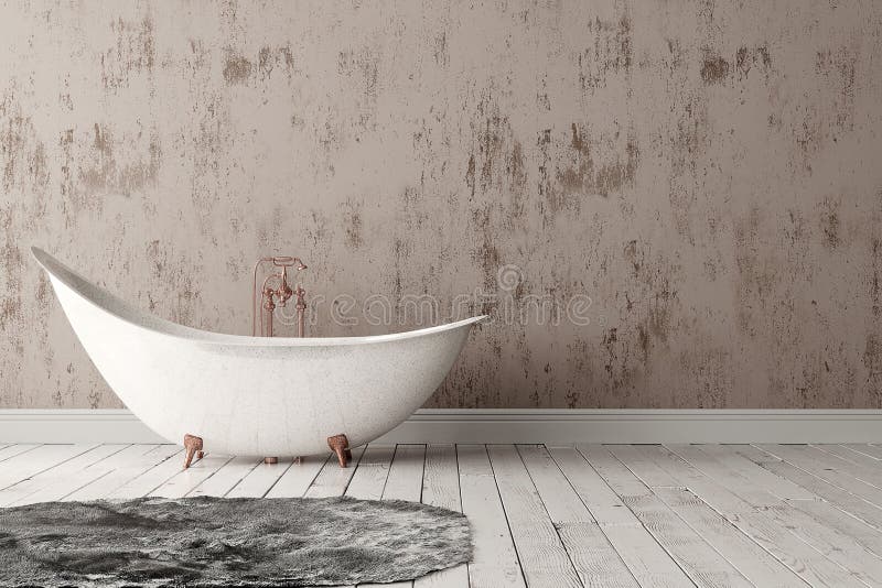 Bathroom with Carpet, Wooden Floor and Rough Wall Stock Photo Image