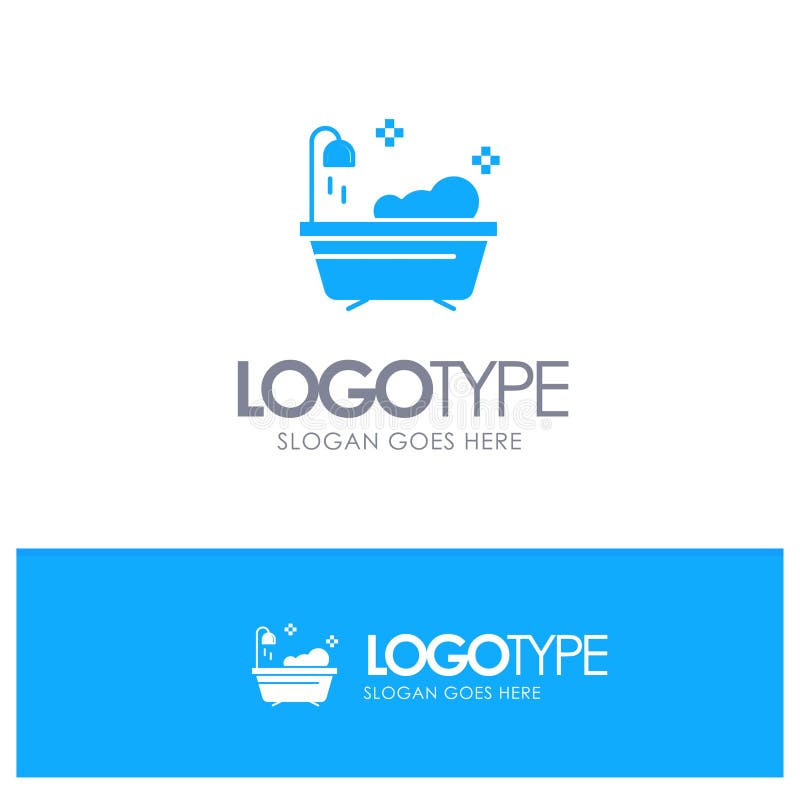 Bathroom, Clean, Shower Blue Solid Logo with Place for Tagline Stock