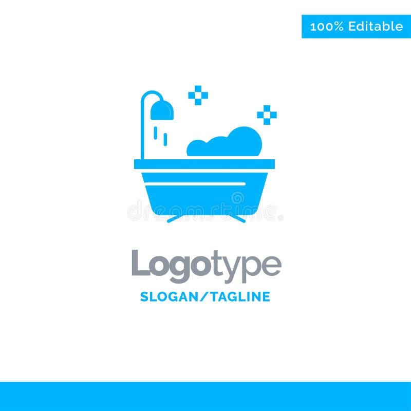 Bathroom, Clean, Shower Blue Solid Logo Template. Place for Tagline