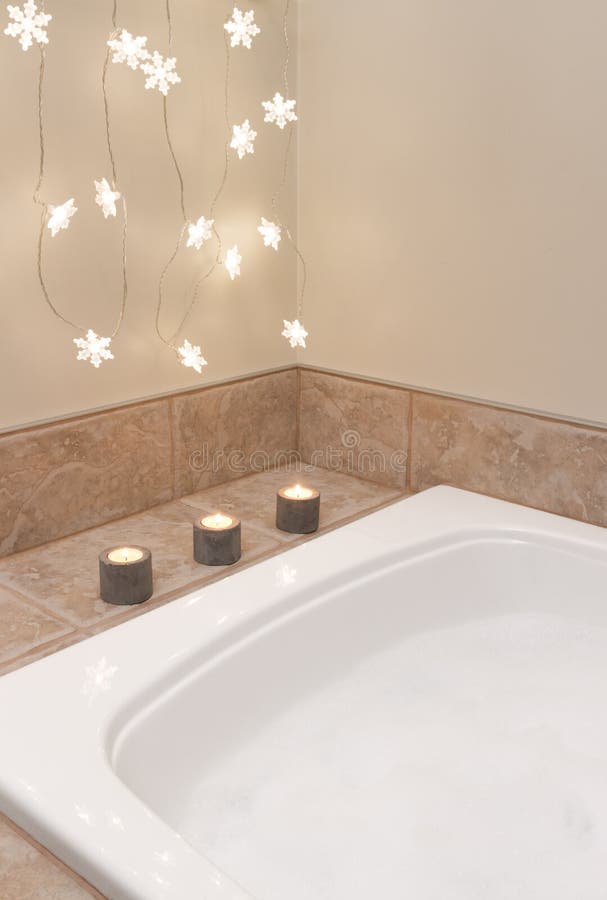 Bathroom Decorated with Cozy Lights and Candles Stock Photo Image of candlelight, burning
