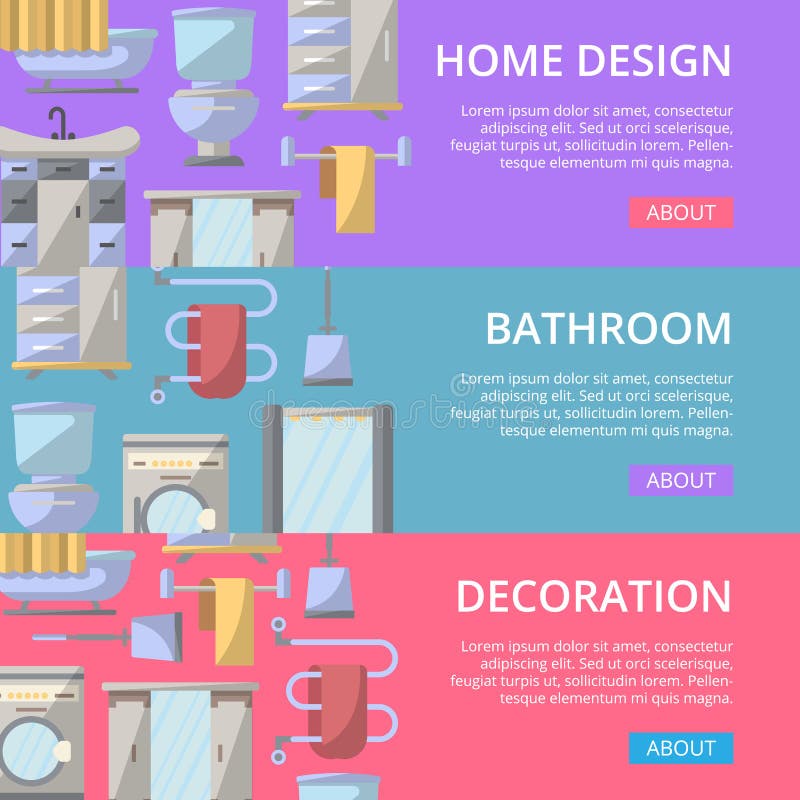 Bathroom Decoration Poster Set in Flat Style Stock Vector