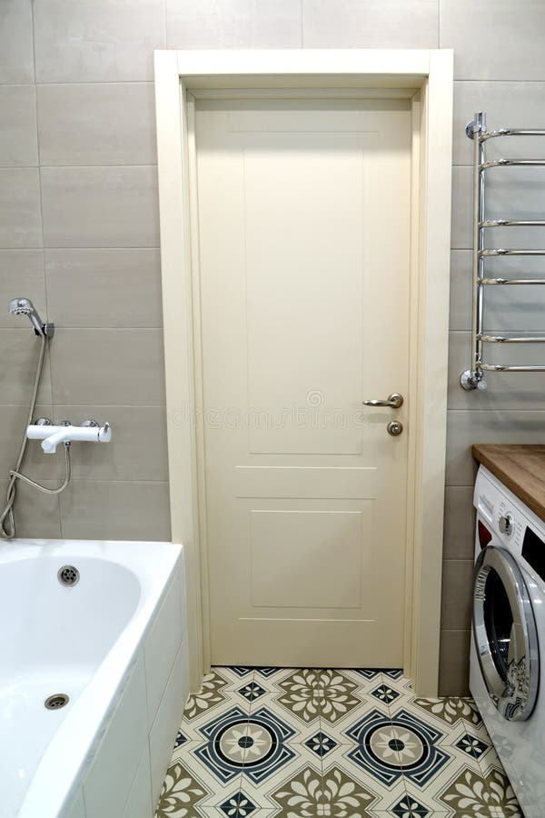 Bathroom fragment with washing machine royalty free stock photo