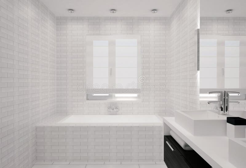 Modern Bathroom with Beige Tiles on Wall Stock Illustration ...