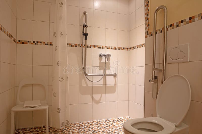 Bathroom Interior with Tile Floor, Adjusted for Disabled Persons Stock Photo Image of disabled