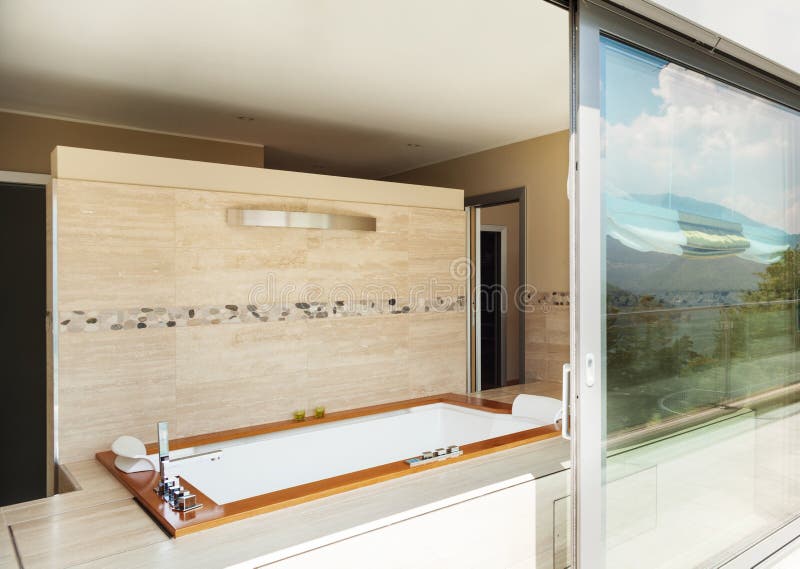Bathroom with jacuzzi from the terrace stock photography