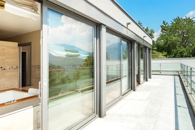 Bathroom with jacuzzi from the terrace royalty free stock photos