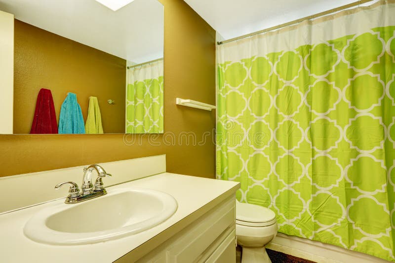 Bathroom With Neon Green Curtain Stock Photo Image of light, curtain 45056952
