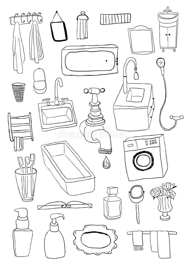 Bathroom objects stock vector. Illustration of drawing 34077291