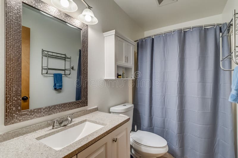 Bathroom Remodel Nice Shower Curtain Blue Vanity Stock Image Image of blue, shower