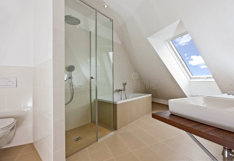 Bathroom with Roof Top Window Stock Photo Image of comfortable