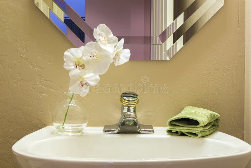 Bathroom Sink with Flowers stock photo. Image of interior 48386518