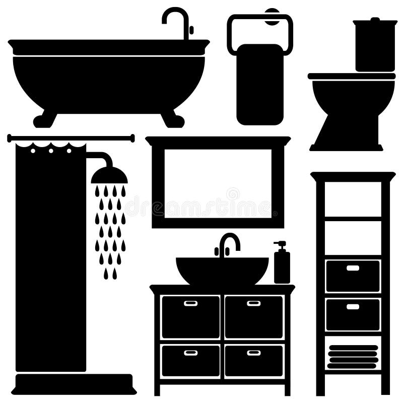 Bathroom Toilet Black Icons Set, Silhouettes On Wh Royalty Free Stock