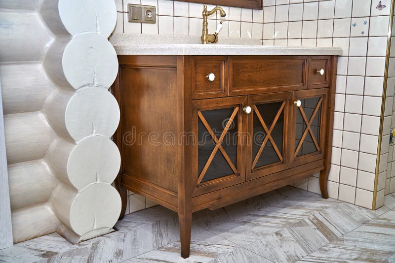 Bathroom Vanity Cabinet With Acrylic Countertop In Luxury Bathroom