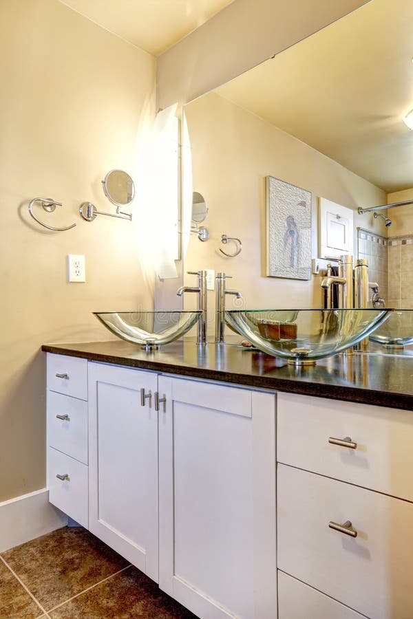Bathroom Vanity with Glass Vessel Sinks Stock Image Image of room, floor 44639987