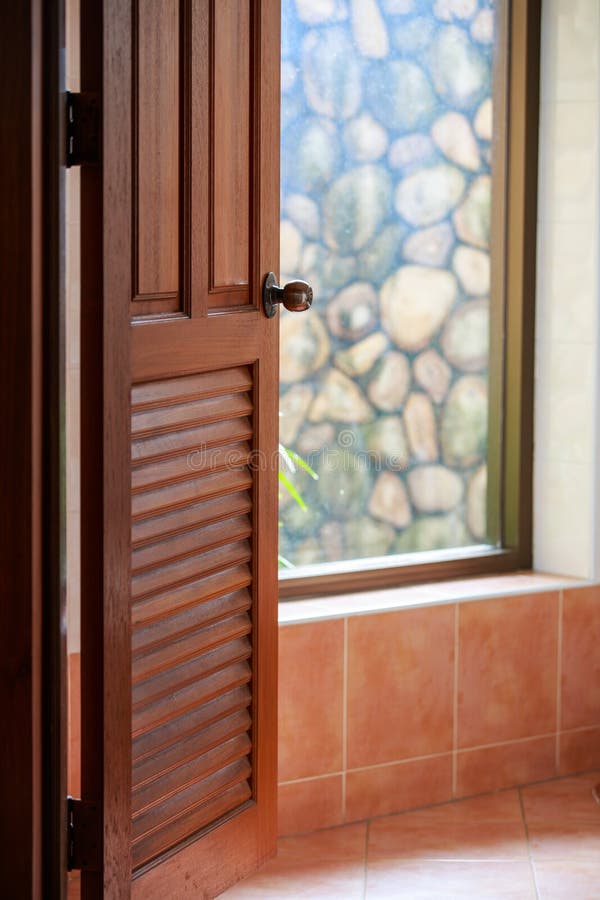 Bathroom view through the open door stock images Bathroom view through the open door stock images