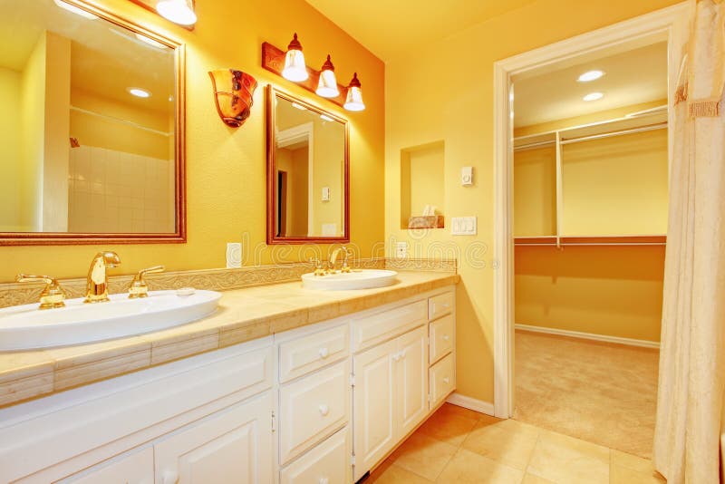 Bathroom with White and Gold Walls. Stock Photo Image of