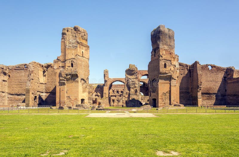 Baths of Caracalla, ancient ruins of roman public thermae. Built by Emperor Caracalla in Rome, Italy stock photo Baths of Caracalla, ancient ruins of roman public thermae. Built by Emperor Caracalla in Rome, Italy stock photo