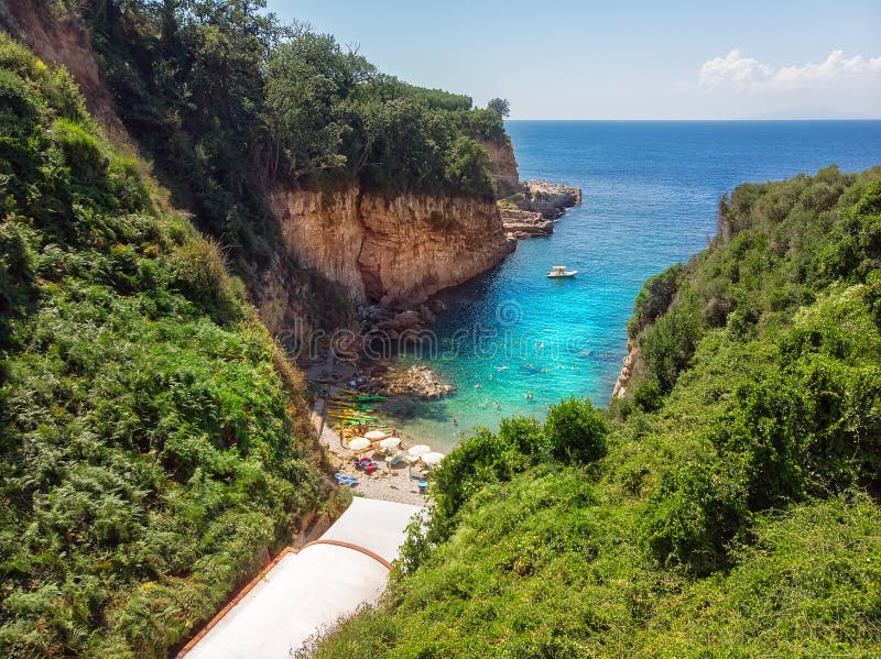 Baths of the Queen Giovanna. Beautiful golf called Regina Giovanna in Sorrento, Italy royalty free stock photography Baths of the Queen Giovanna. Beautiful golf called Regina Giovanna in Sorrento, Italy royalty free stock photography