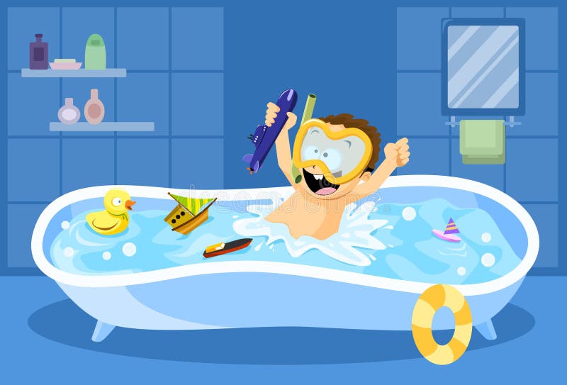 A little boy having fun in the bathtub pretending to dive. A little boy having fun in the bathtub pretending to dive.